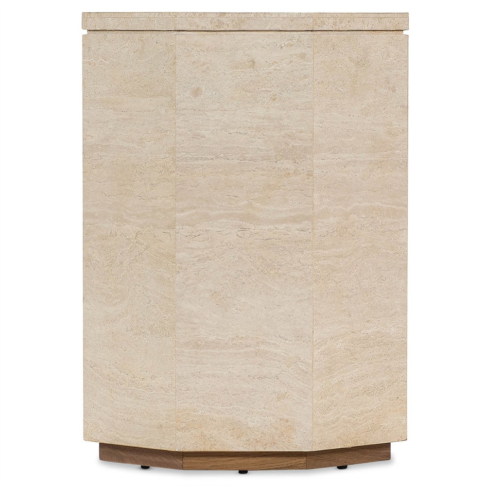 Kara Modern Classic Beige Marble Geometric Round Plinth Pedestal|
