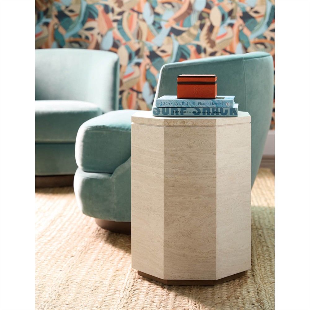 Kara Modern Classic Beige Marble Geometric Round Plinth Pedestal|