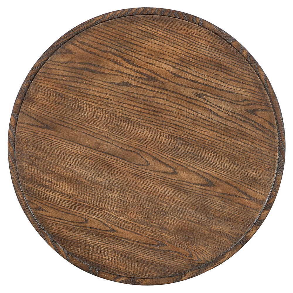 Wilson Updated Traditional Brown Oak Distressed Round Spindle Accent Table|