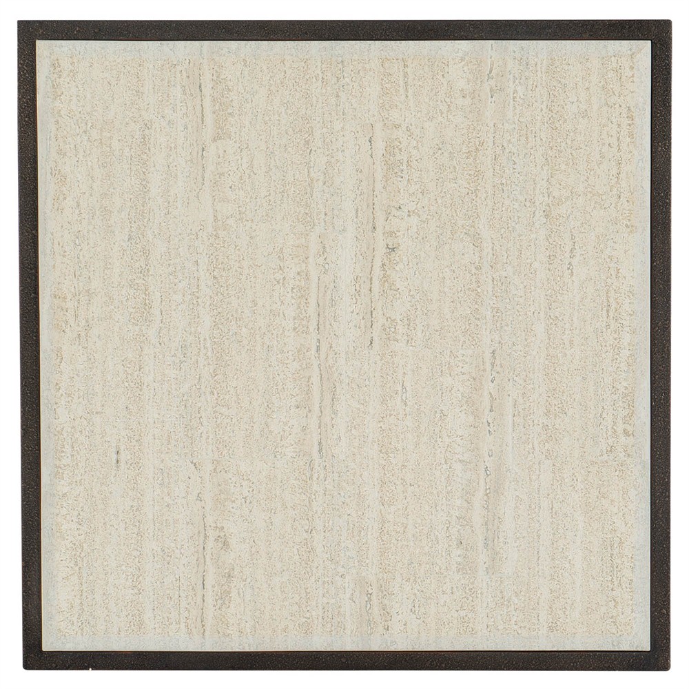 Elia Updated Traditional Cream Marble Black Metal Square End Table|