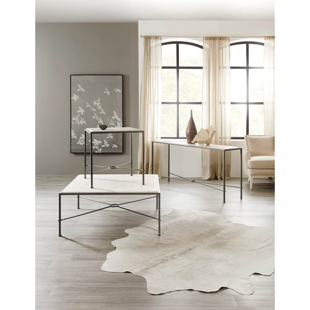 Elia Updated Traditional Cream Marble Black Metal Square End Table|