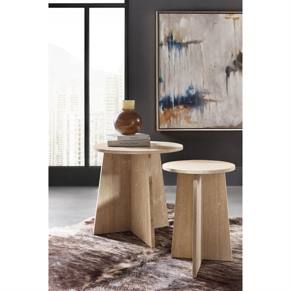 Theo Modern Classic Cream Travertine Round Spot Table|