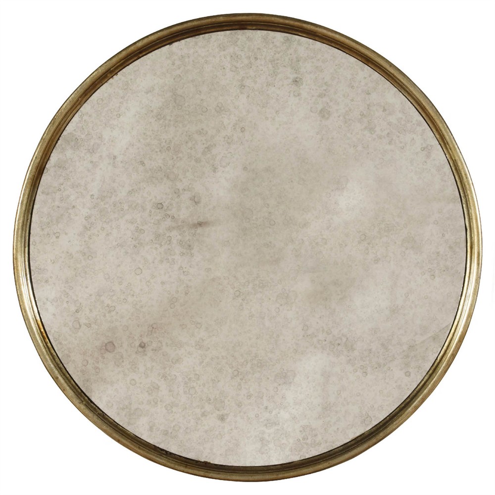 Elysia Updated Traditional Silver Greige Wood Mirrored Round Side Table|