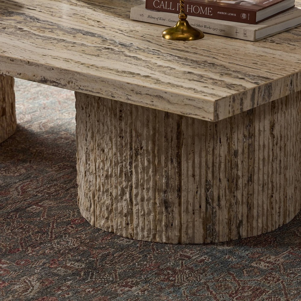 Angelo Modern Classic Beige Travertine Rectangular Coffee Table|