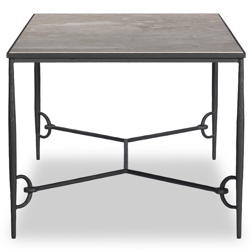 Ceasar French Country Beige Marble Black Iron Desk|