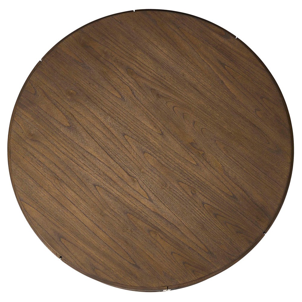 Bertie Rustic Lodge Black Painted Linen Brown Wood Round Storage Coffee Table|