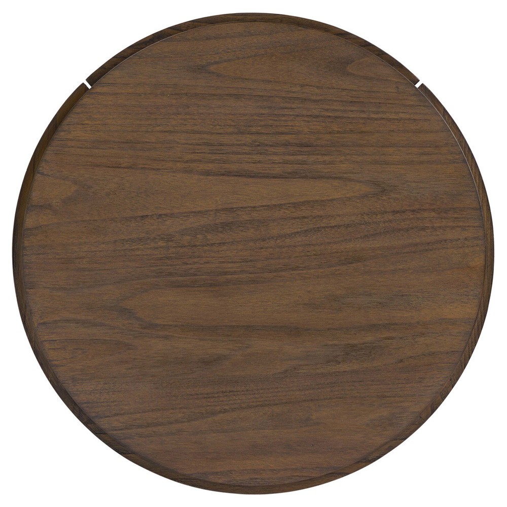 Bertie Rustic Lodge Black Painted Linen Brown Wood Round Storage End Table|