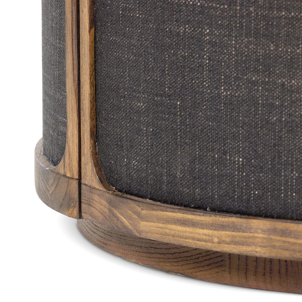 Bertie Rustic Lodge Black Painted Linen Brown Wood Round Storage End Table|