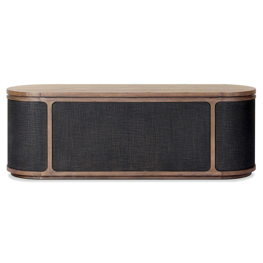 Bertie Rustic Lodge Black Painted Linen Brown Wood Round Storage Bench|