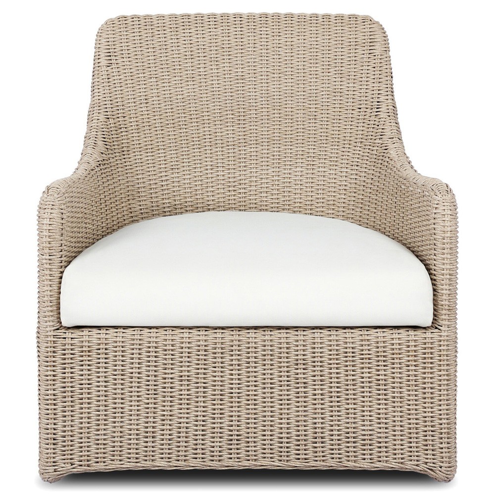 Heather Coastal Beach Vintage White Woven Outdoor Swivel Chair|