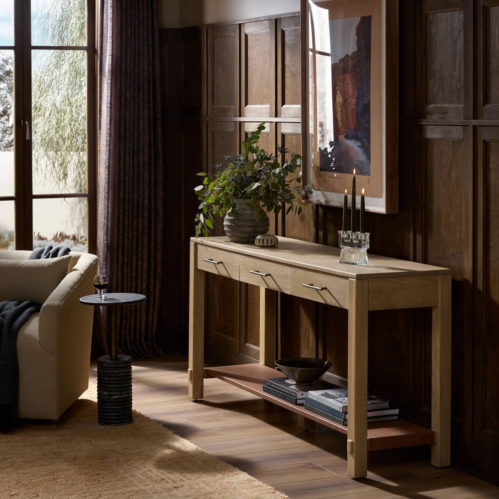 Blake Modern Classic Light Wash Wood Rectangular Console Table|