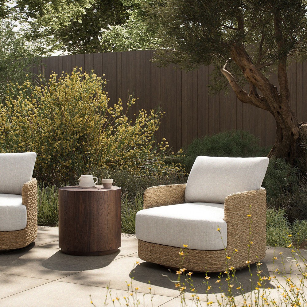 Caney Coastal Beach Brown Woven Outdoor Swivel Chair|