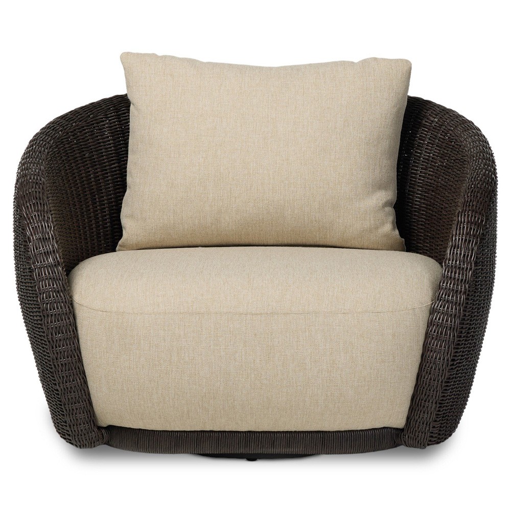 Cyra Coastal Beach Dark Brown Woven Outdoor Swivel Chair|