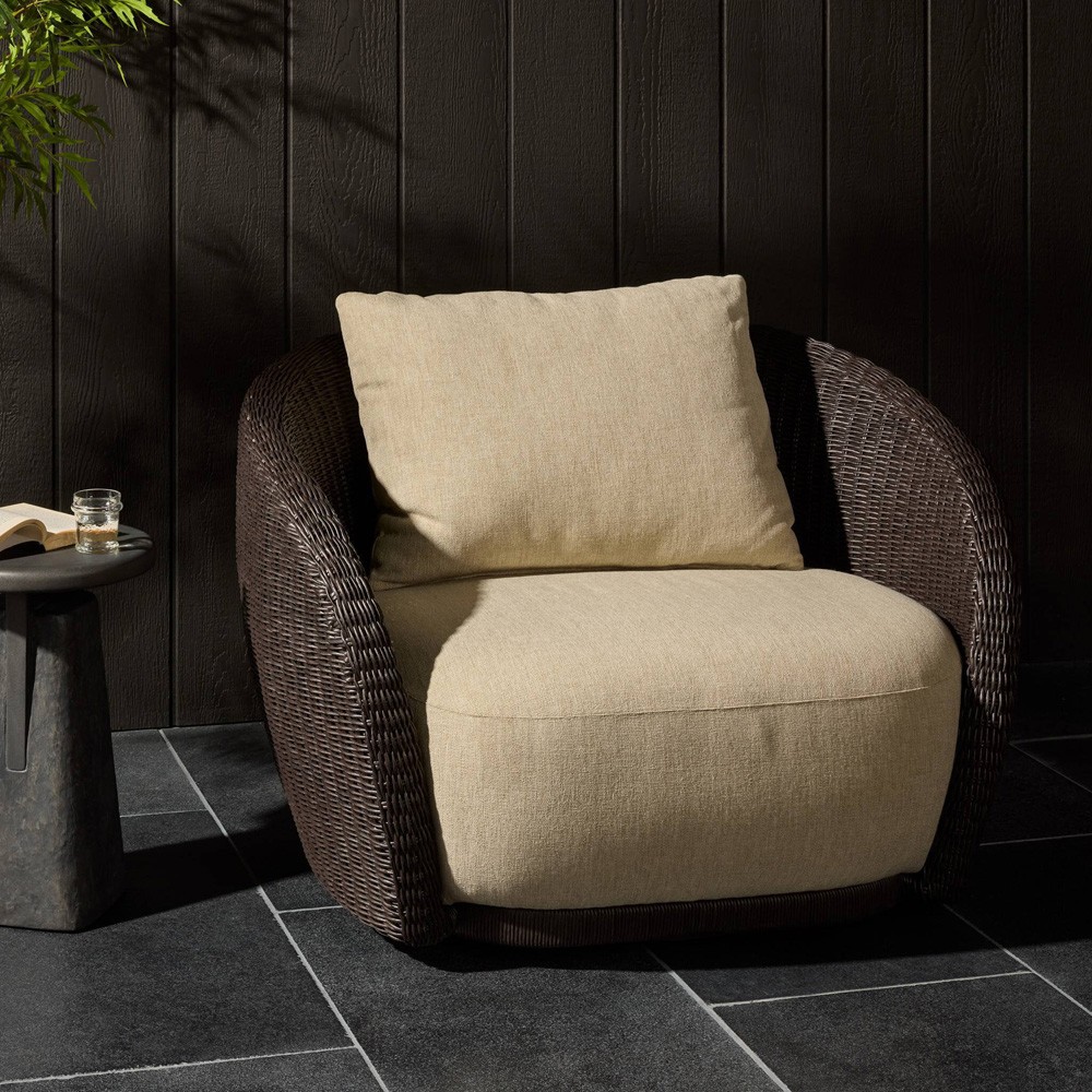 Cyra Coastal Beach Dark Brown Woven Outdoor Swivel Chair|