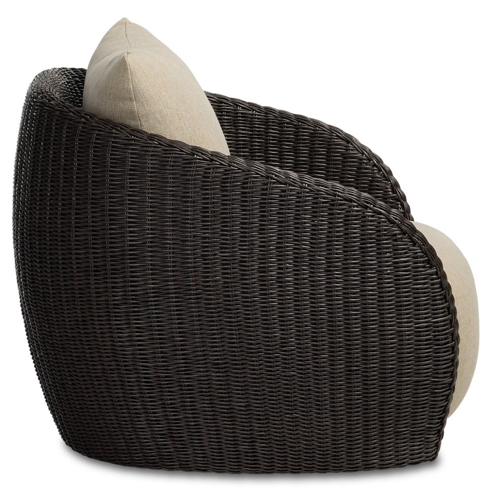 Cyra Coastal Beach Dark Brown Woven Outdoor Swivel Chair|
