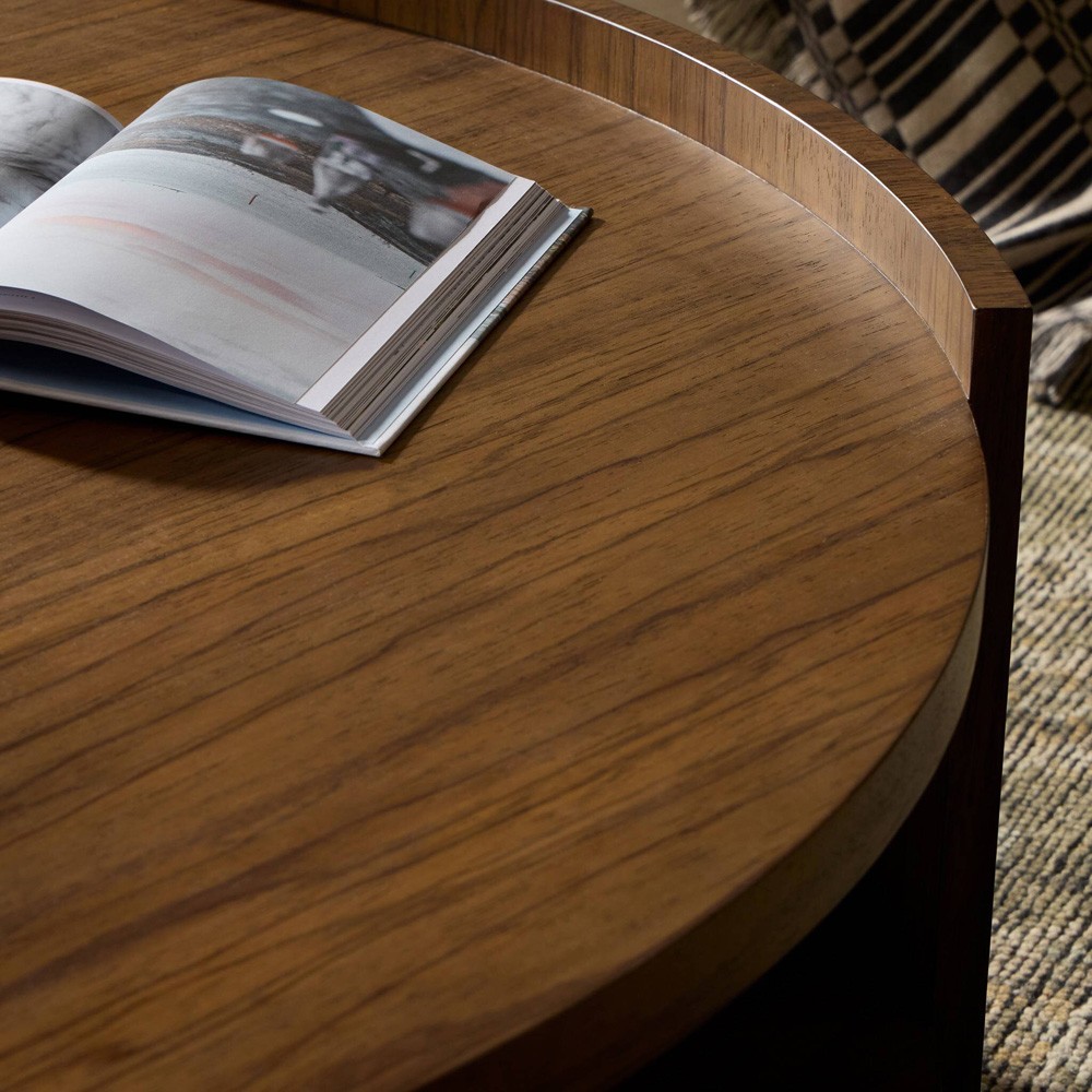 Damari Rustic Lodge Brown Wood Round Coffee Table|