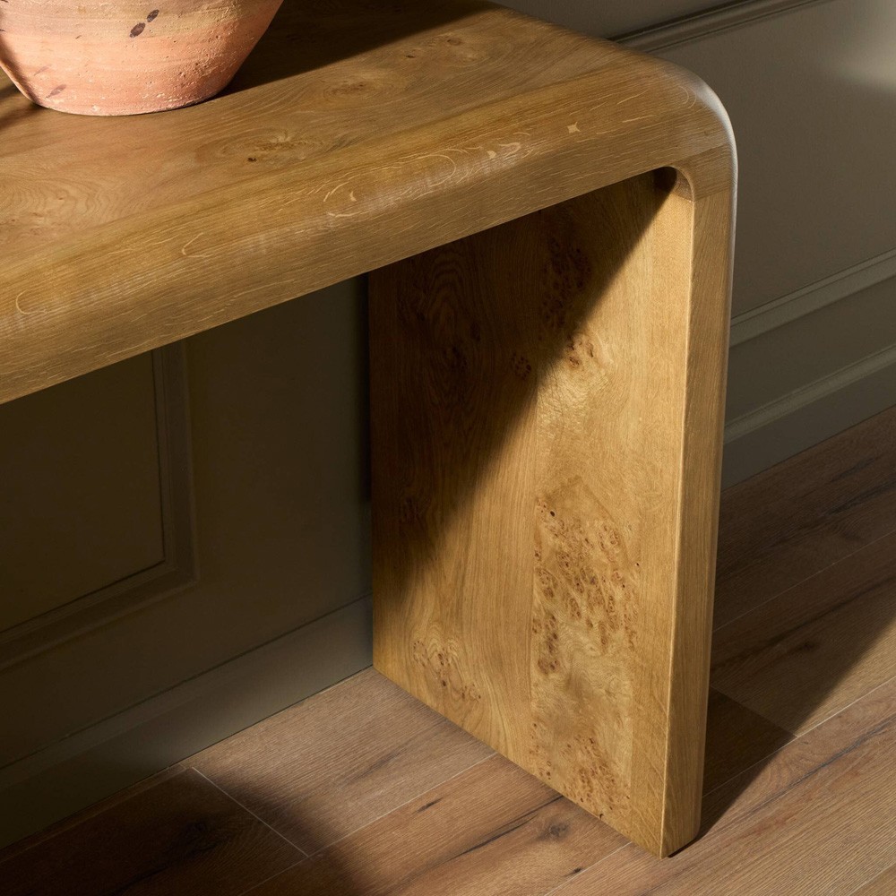 Daven Rustic Lodge Brown Oak Burl Rectangular Console Table|