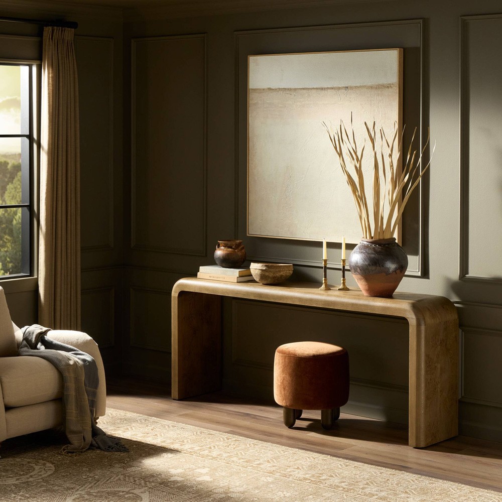 Daven Rustic Lodge Brown Oak Burl Rectangular Console Table|