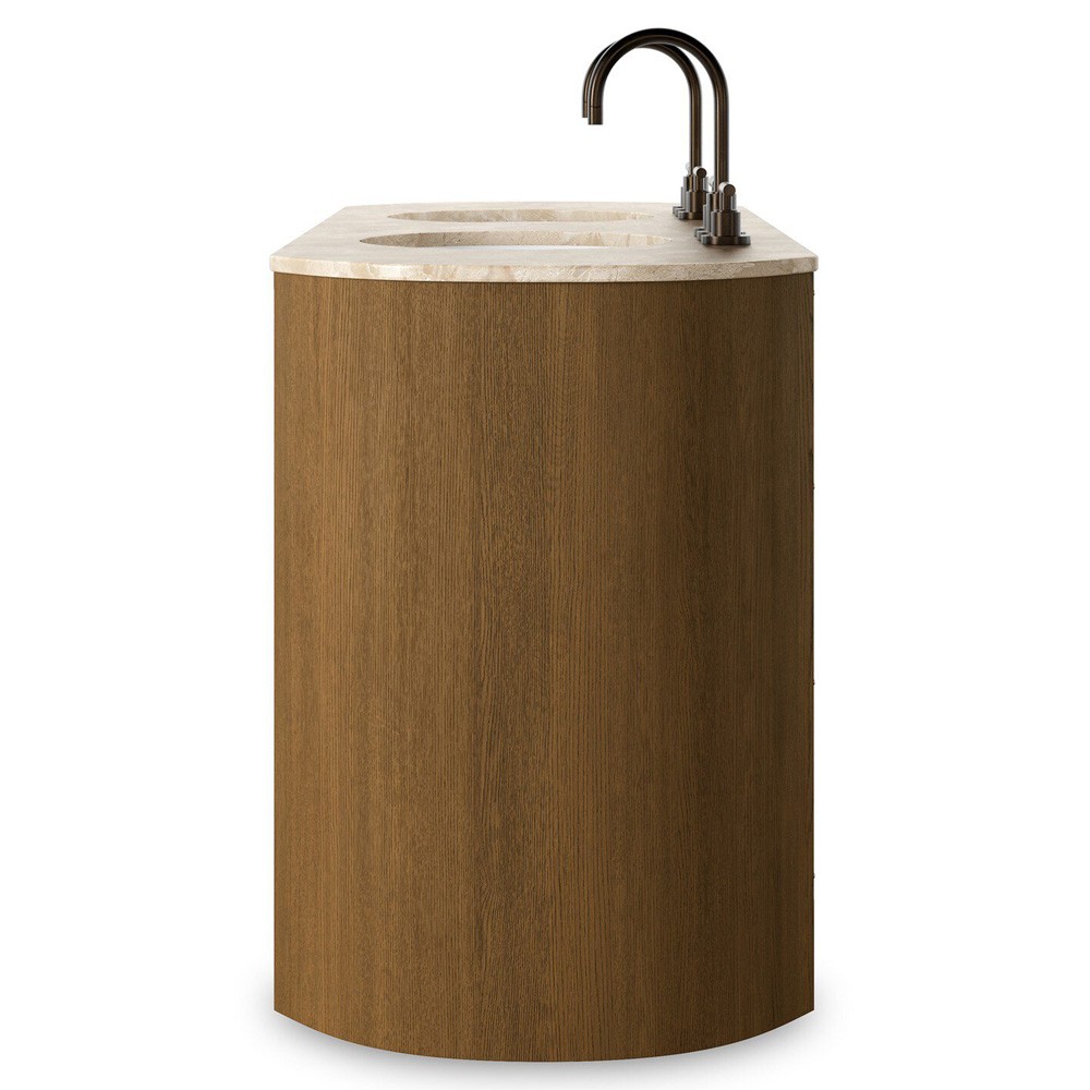 Dean Modern Classic Beige Marble Brown Oak Double Vanity Sink - 72"|