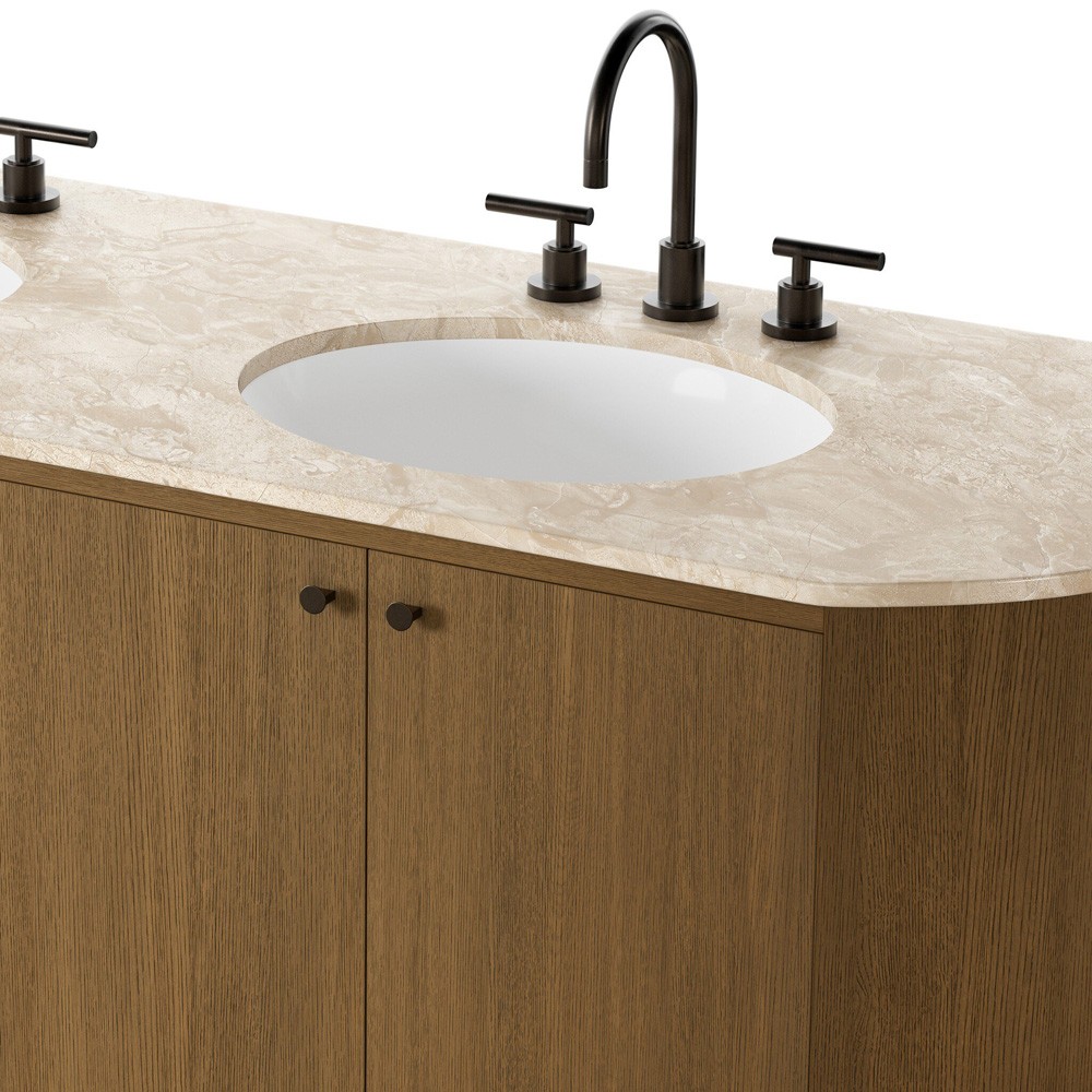 Dean Modern Classic Beige Marble Brown Oak Double Vanity Sink - 72"|