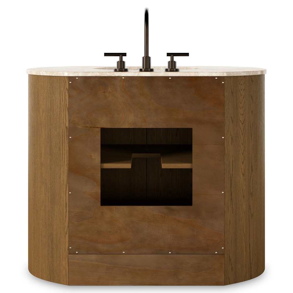 Dean Modern Classic Beige Marble Brown Oak Single Vanity Sink - 40"|