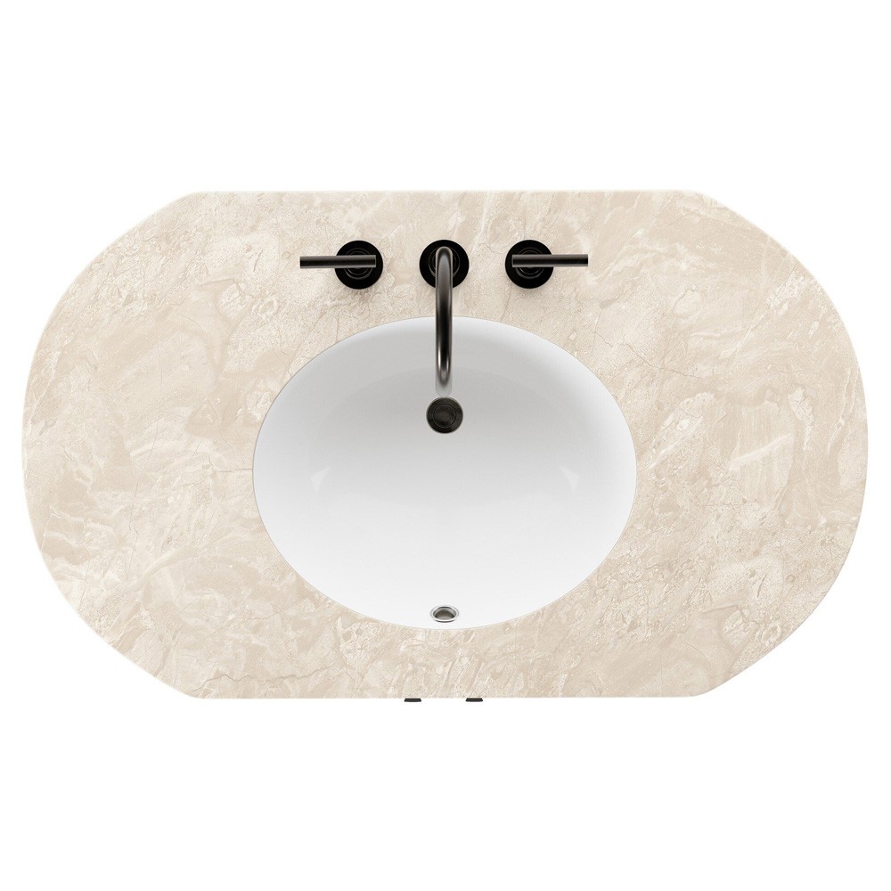 Dean Modern Classic Beige Marble Brown Oak Single Vanity Sink - 40"|