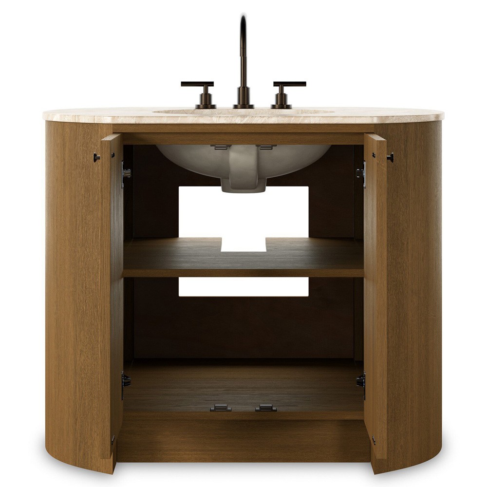 Dean Modern Classic Beige Marble Brown Oak Single Vanity Sink - 40"|