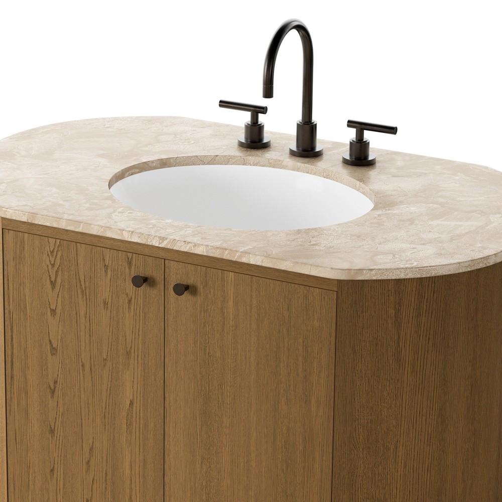 Dean Modern Classic Beige Marble Brown Oak Single Vanity Sink - 40"|