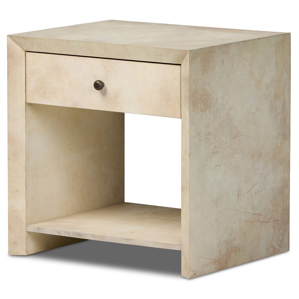 Dolly Modern Classic Cream Leather Wrapped Nightstand|