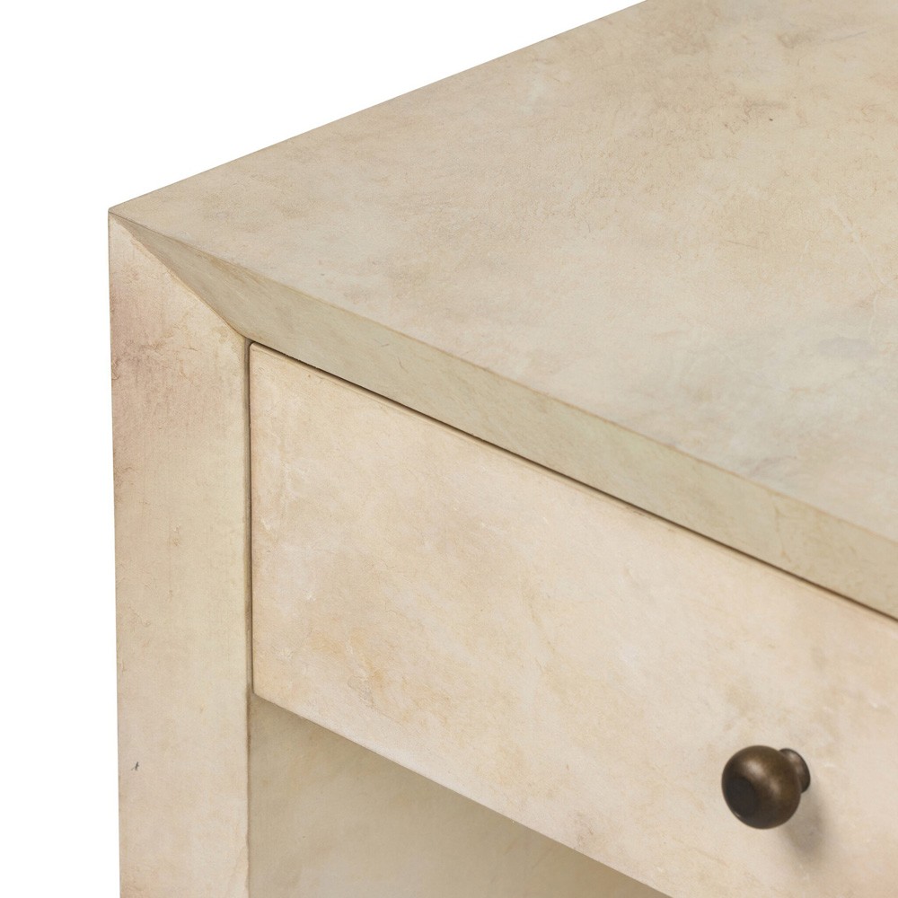 Dolly Modern Classic Cream Leather Wrapped Nightstand|