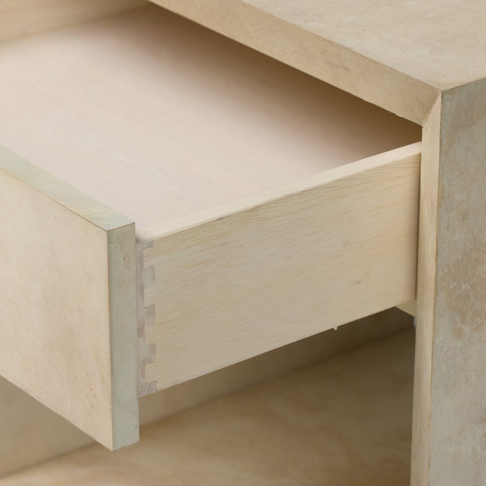 Dolly Modern Classic Cream Leather Wrapped Nightstand|