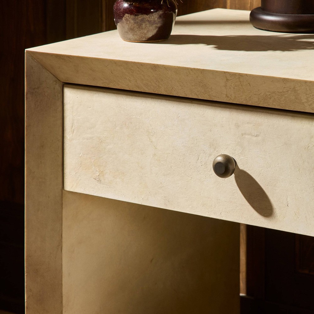 Dolly Modern Classic Cream Leather Wrapped Nightstand|