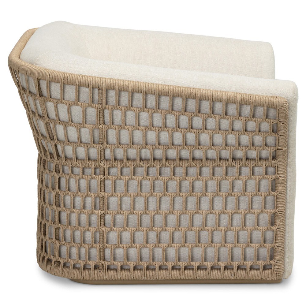 Emilian Coastal Beach Cream Woven Outdoor Swivel Chair|