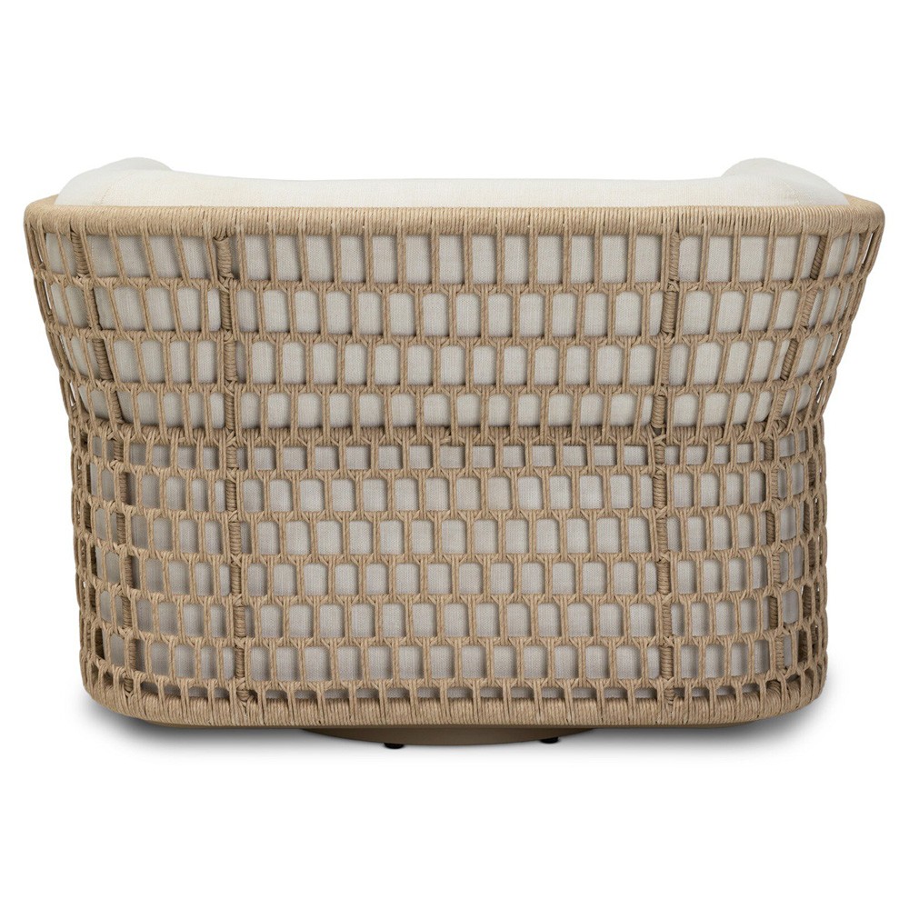 Emilian Coastal Beach Cream Woven Outdoor Swivel Chair|