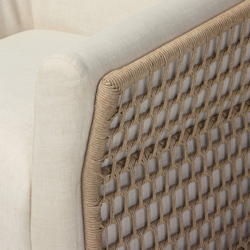 Emilian Coastal Beach Cream Woven Outdoor Swivel Chair|