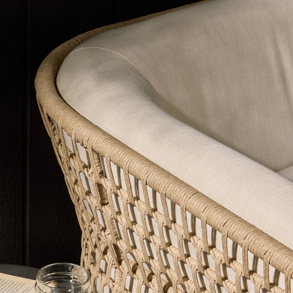 Emilian Coastal Beach Cream Woven Outdoor Swivel Chair|