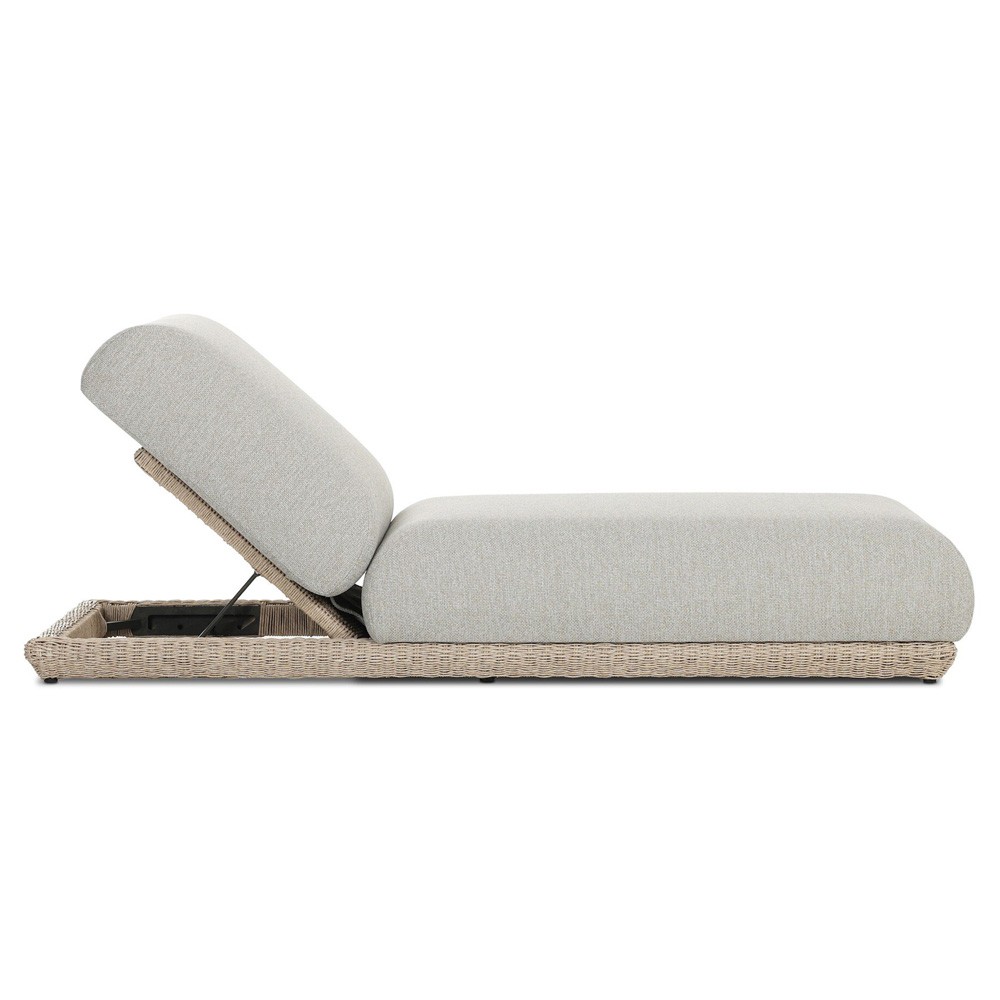 Evander Coastal Beach Grey Woven Outdoor Chaise Lounge|