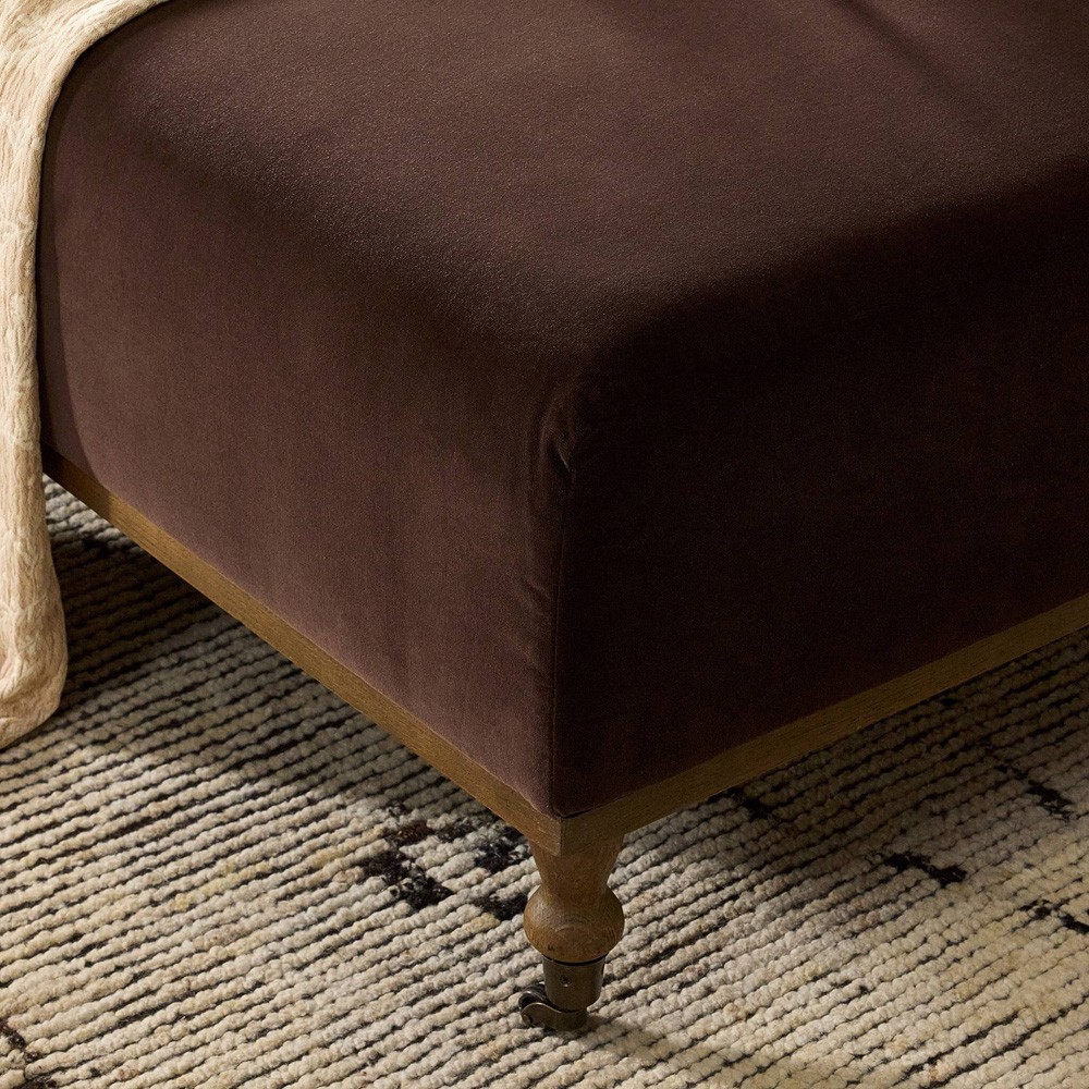 Harlin Updated Traditional Brown Velvet Performance Rectangular Cocktail Ottoman|