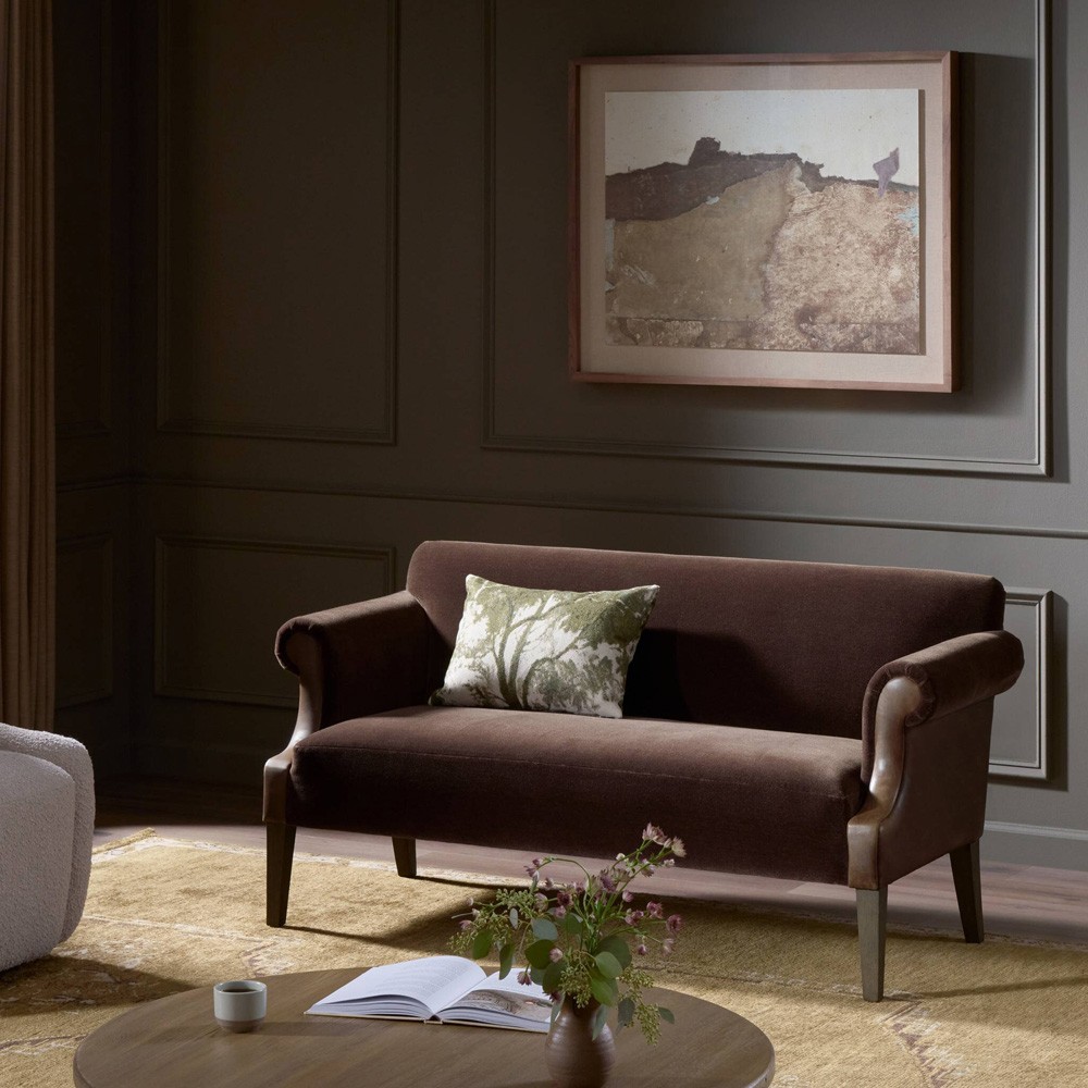 Harvey Updated Traditional Brown Velvet Sofa - 60"|