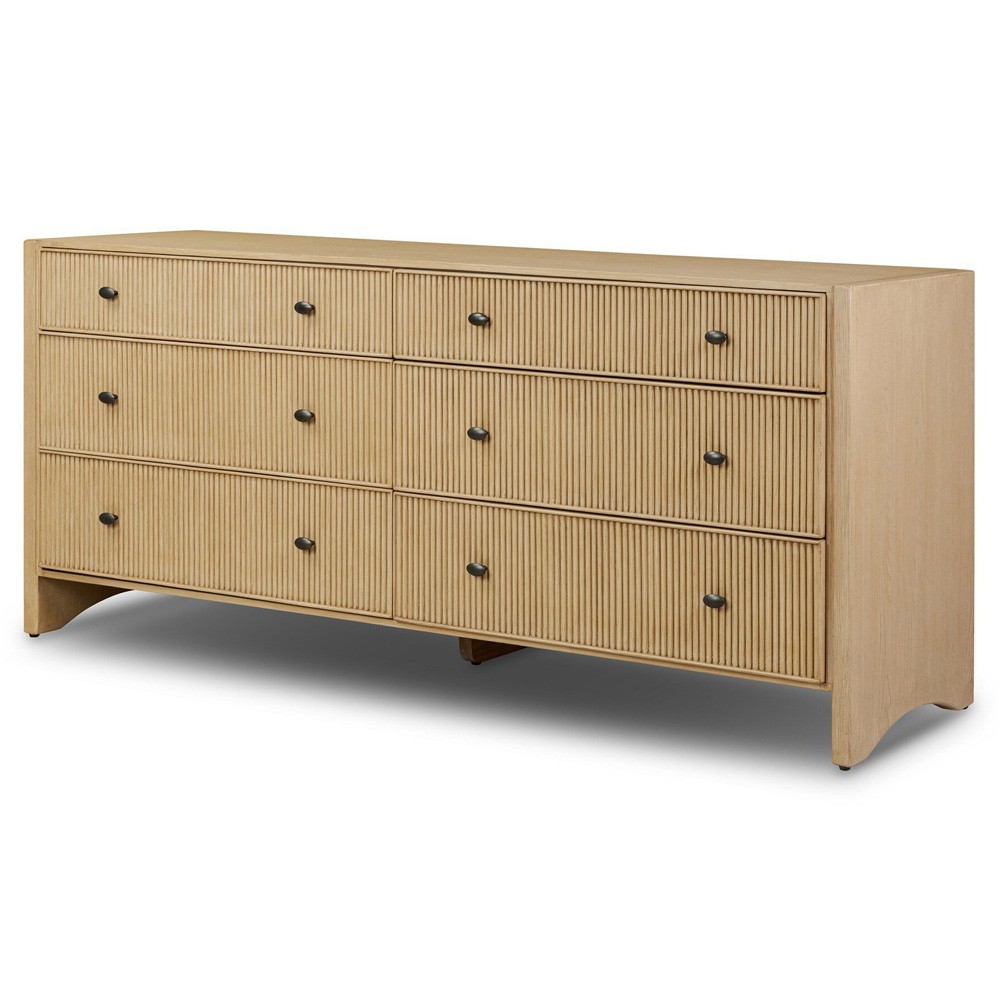 Hazel Modern Classic Light Wash Oak Reeded Double Dresser|