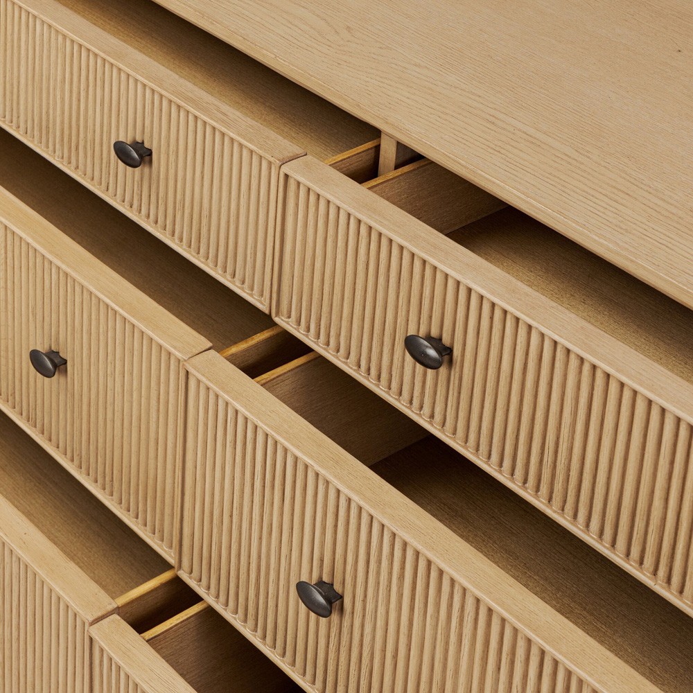 Hazel Modern Classic Light Wash Oak Reeded Double Dresser|