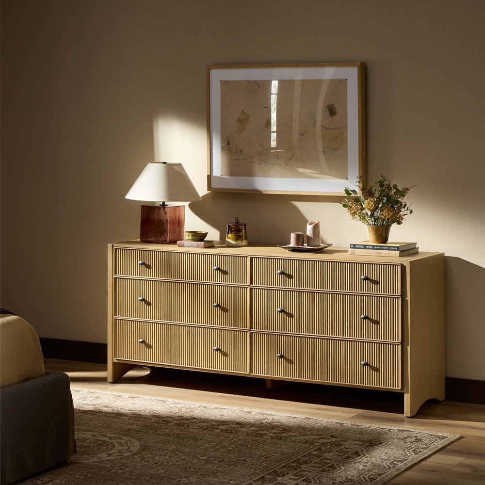Hazel Modern Classic Light Wash Oak Reeded Double Dresser|