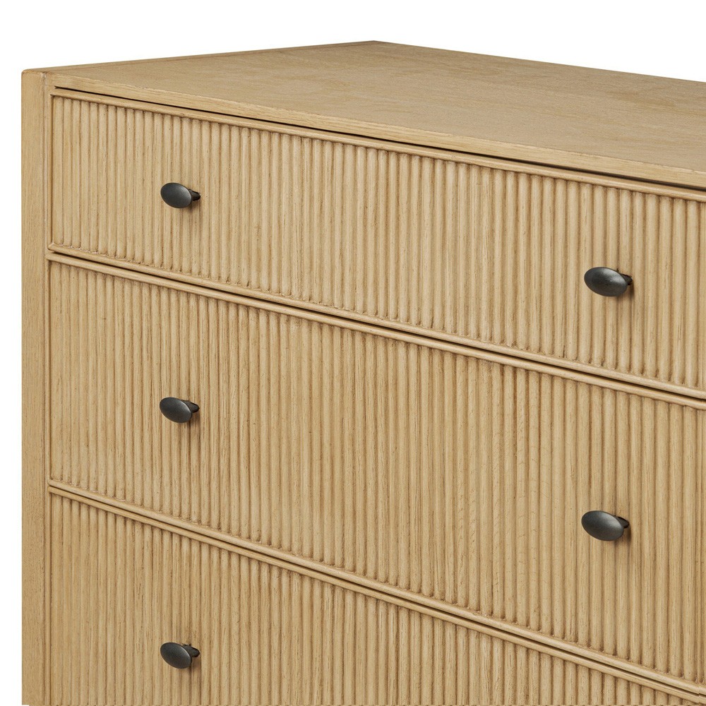 Hazel Modern Classic Light Wash Oak Reeded Double Dresser|