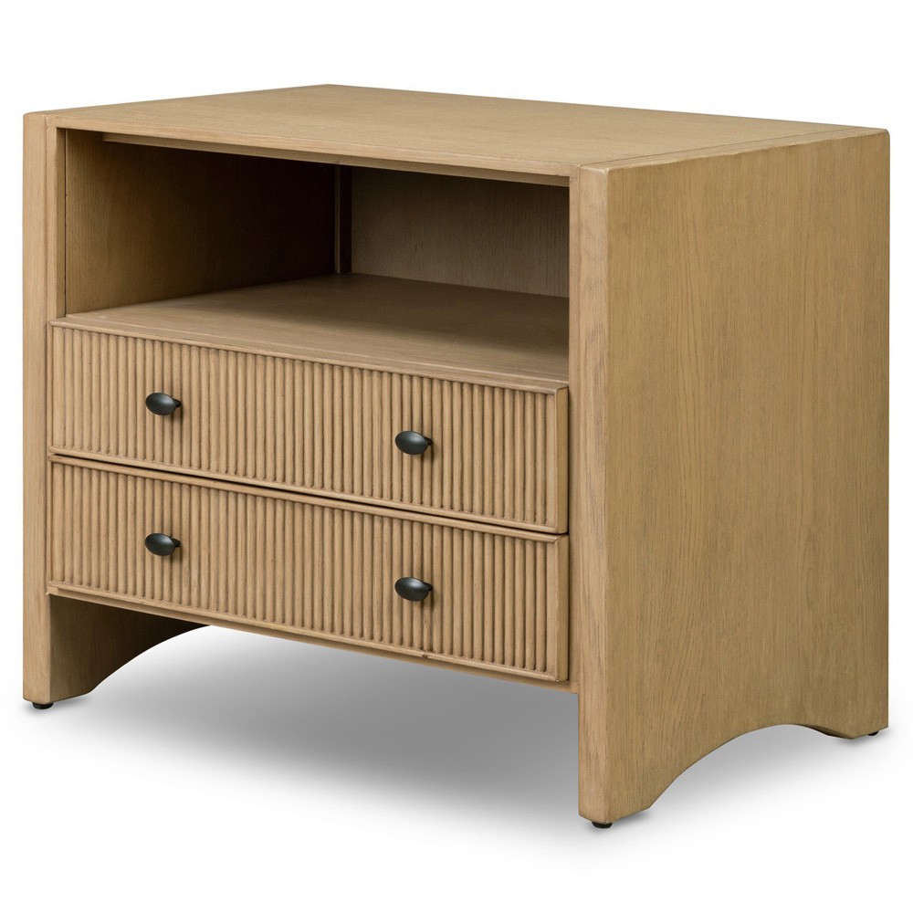 Hazel Modern Classic Light Wash Oak Reeded Nightstand|