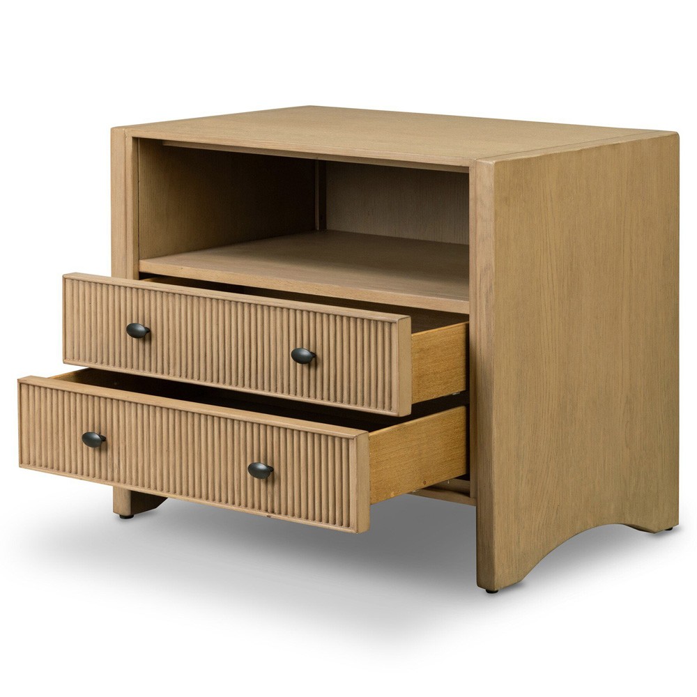 Hazel Modern Classic Light Wash Oak Reeded Nightstand|