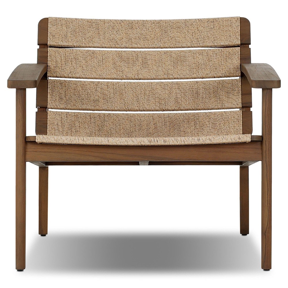 Isolde Coastal Beach Brown Teak Woven Outdoor Lounge Chair|
