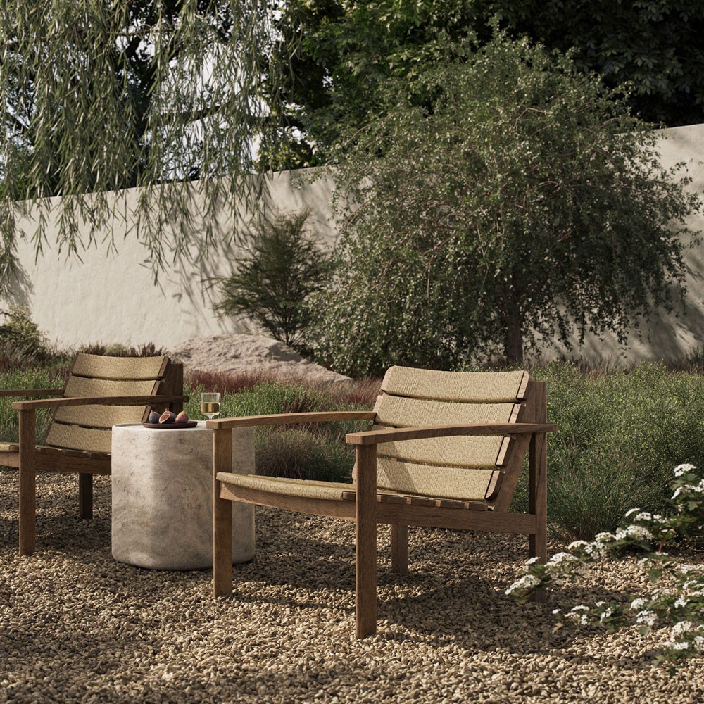 Isolde Coastal Beach Brown Teak Woven Outdoor Lounge Chair|