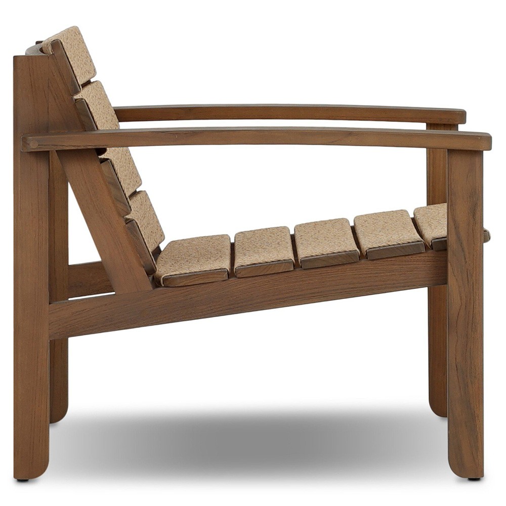 Isolde Coastal Beach Brown Teak Woven Outdoor Lounge Chair|