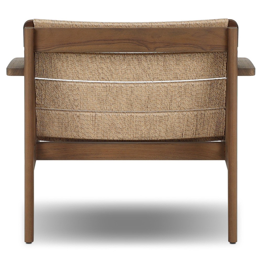 Isolde Coastal Beach Brown Teak Woven Outdoor Lounge Chair|