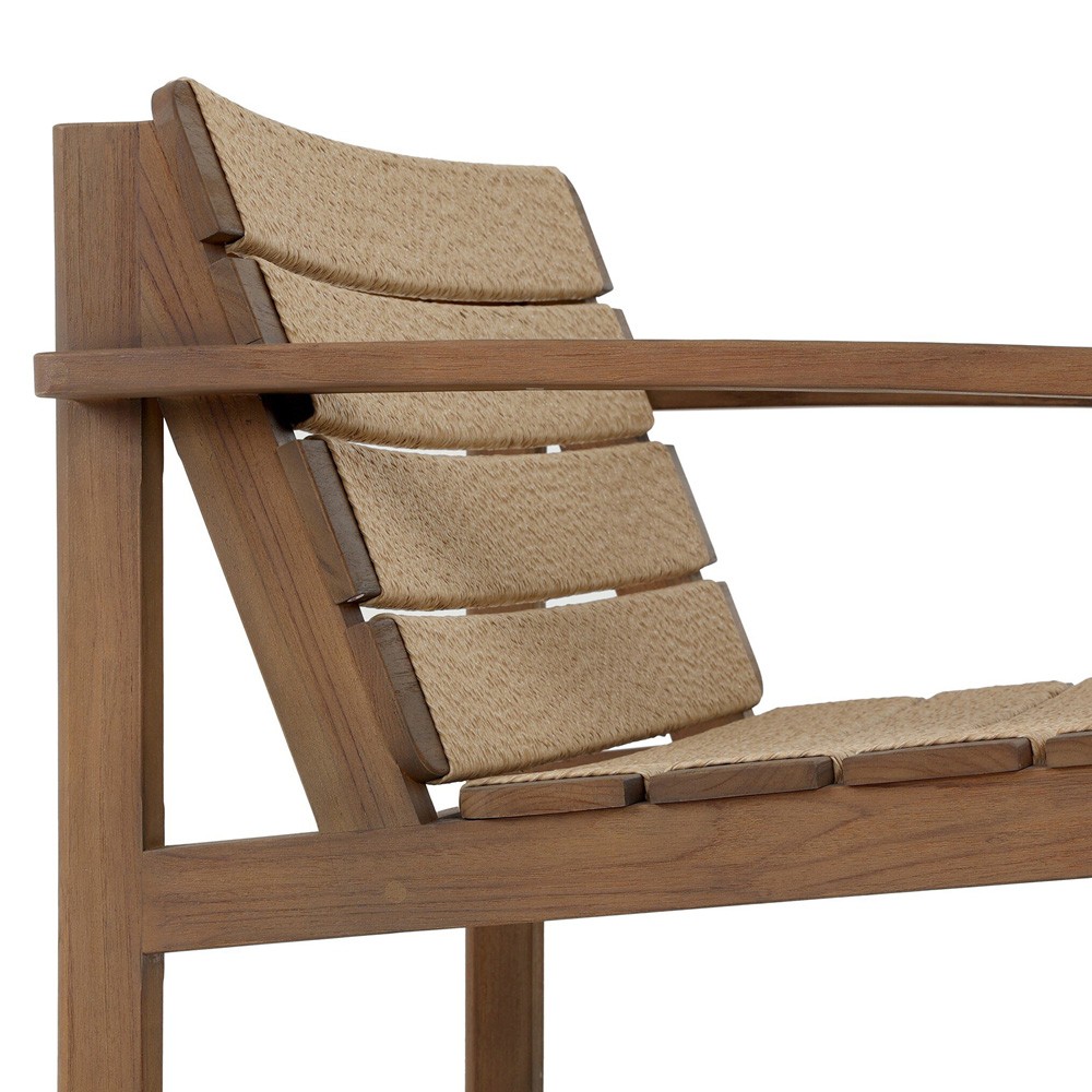 Isolde Coastal Beach Brown Teak Woven Outdoor Lounge Chair|